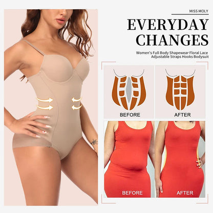 Postpartum Waist Trainer Shapewear for Women Tummy Control Dress Backless Bodysuit Tops Body Shaper with Built-in Bra