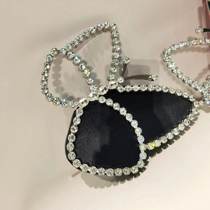 White Rhinestone Pink Butterfly Wedding Evening Clutches Party Prom Purse