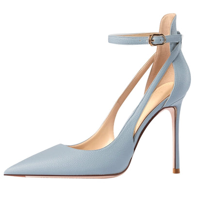 Light Blue Strap Closed Toe Sandals Women's Stiletto Heel French Style Tied Pointed High Heels