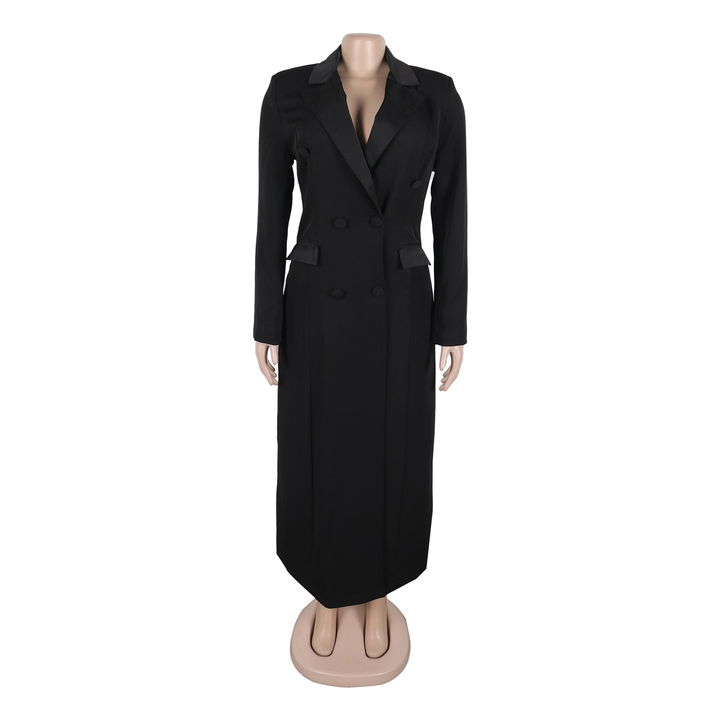 Women Blazer Dress Double Breasted Notched Long Sleeve Maxi Blazer Dress