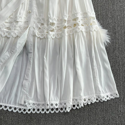 Retro Lantern Long Sleeve Single Breasted Elegance Dress