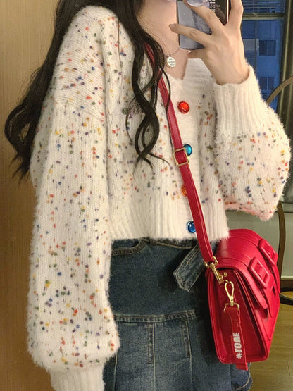 V-neck Sweater Casual Multi Color Button Sweater