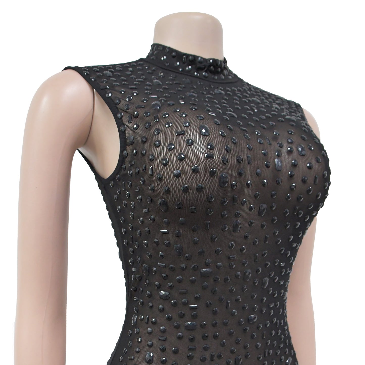 Cocktail Dress Diamonds Hot Rhinestones O-neck Women Sleeveless Bodycon Maxi Dress