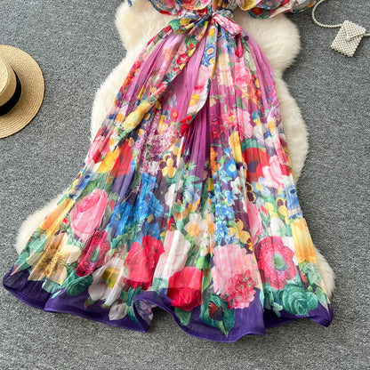 Off Shoulder Gorgeous Flower Holiday Dress Women's Wedding Guest Ruffles Batwing Sleeve Midi Dress