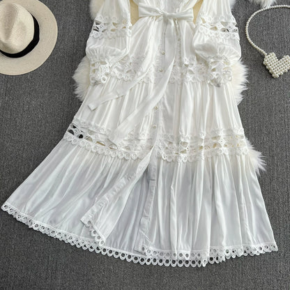 Retro Lantern Long Sleeve Single Breasted Elegance Dress