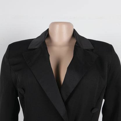 Women Blazer Dress Double Breasted Notched Long Sleeve Maxi Blazer Dress