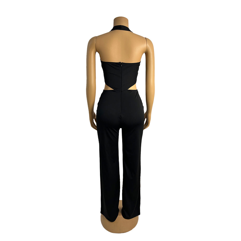 Women V-Neck Backless Straight Sleeveless Flare Jumpsuits One Piece Outfits