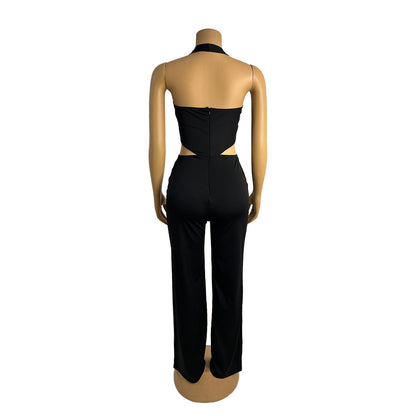 Women V-Neck Backless Straight Sleeveless Flare Jumpsuits One Piece Outfits