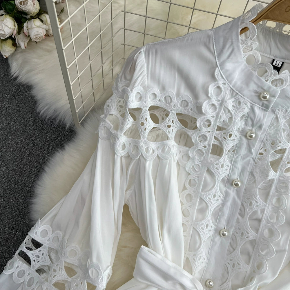 Retro Lantern Long Sleeve Single Breasted Elegance Dress