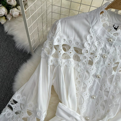 Retro Lantern Long Sleeve Single Breasted Elegance Dress