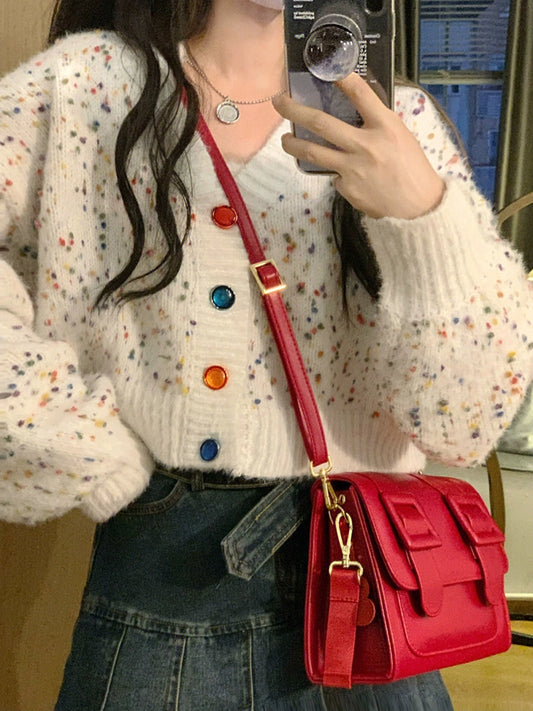 V-neck Sweater Casual Multi Color Button Sweater