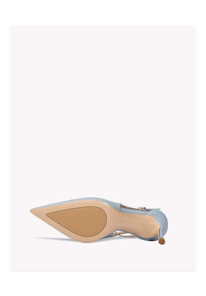 Light Blue Strap Closed Toe Sandals Women's Stiletto Heel French Style Tied Pointed High Heels