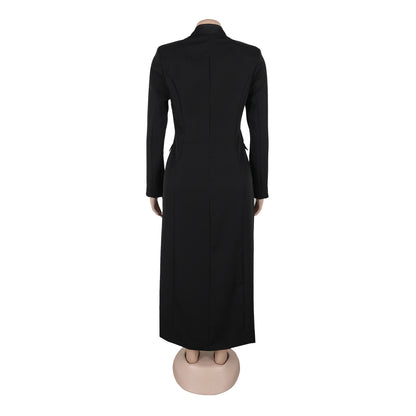 Women Blazer Dress Double Breasted Notched Long Sleeve Maxi Blazer Dress