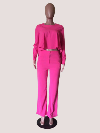 Two Piece Set Women Tracksuit Set Summer Work Elegant Long Sleeve Top Pants Set