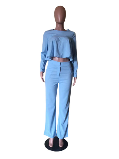 Two Piece Set Women Tracksuit Set Summer Work Elegant Long Sleeve Top Pants Set