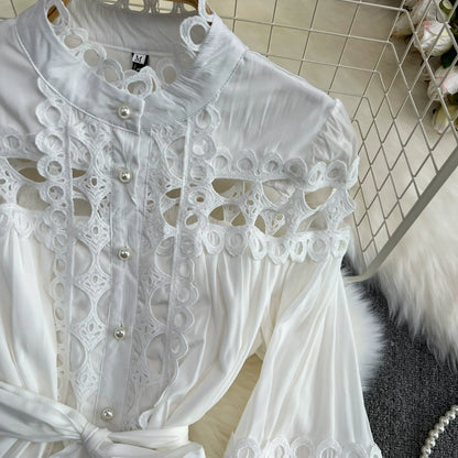 Retro Lantern Long Sleeve Single Breasted Elegance Dress