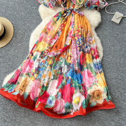 Off Shoulder Gorgeous Flower Holiday Dress Women's Wedding Guest Ruffles Batwing Sleeve Midi Dress