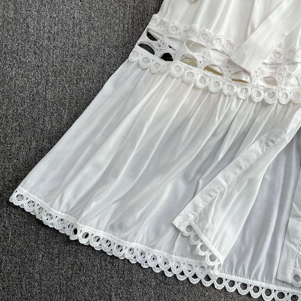 Retro Lantern Long Sleeve Single Breasted Elegance Dress