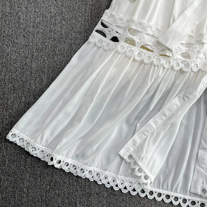 Retro Lantern Long Sleeve Single Breasted Elegance Dress