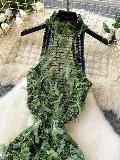 Elegant Women's See-through Slim-Fit Tassel Dress Sleeveless Halter Sexy Dress