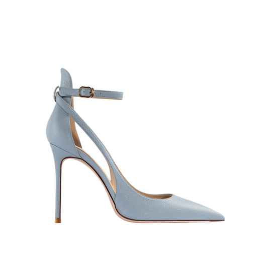 Light Blue Strap Closed Toe Sandals Women's Stiletto Heel French Style Tied Pointed High Heels
