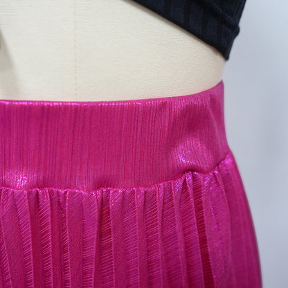 High Side Split Big Swing Pleated Floor Length Skirt High Waist Maxi Skirts