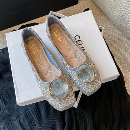Flats Shoes for Women Rhinestone Slip-on Loafers Shoes