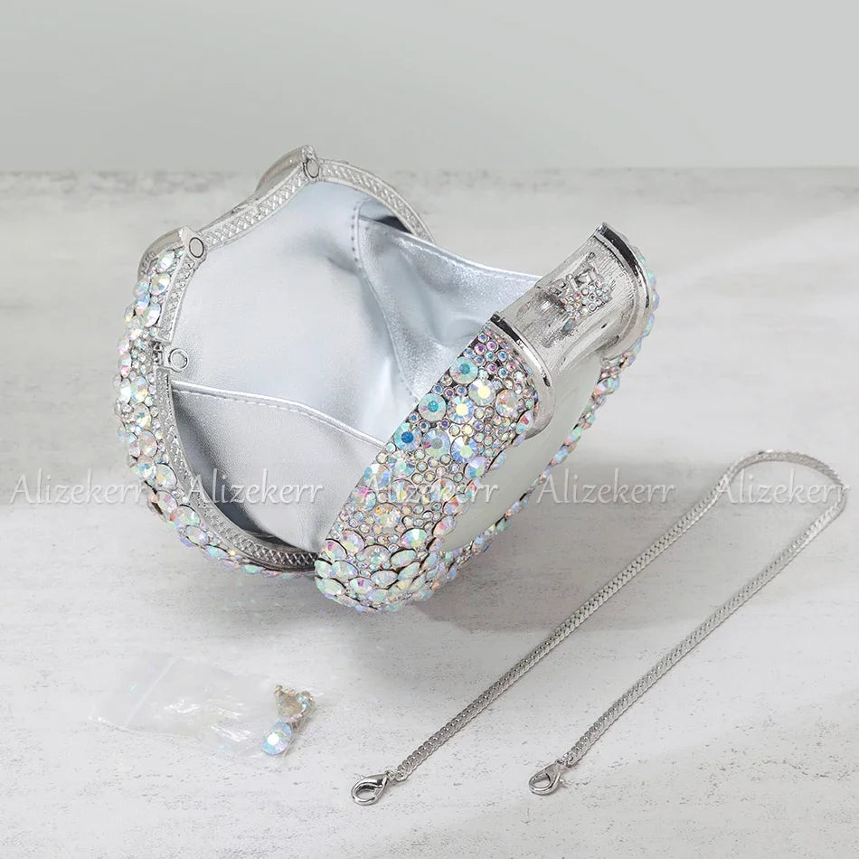 Oval Shaped Crystal Evening Bag Women Boutique Gorgeous Classy Diamond Clutch Purses And Handbags Bridal Wedding Party