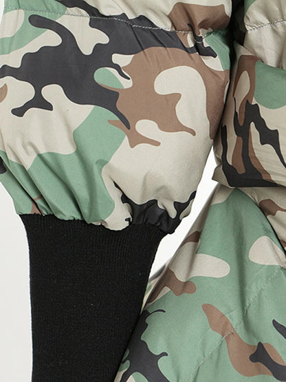 Women's Cotton-padded Coat Belt Irregular Waist Camouflage Knitted Sleeve Parkas Jackets Winter Jackets