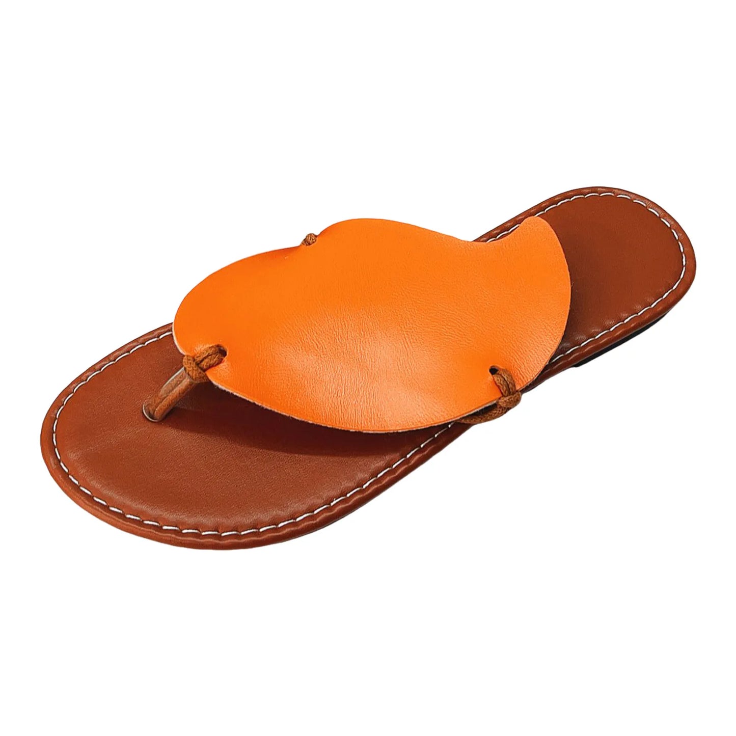 Flat Sandals For Women Ladies Summer Color Blocking Leaves Soft Leather Clip Toe Flat Yoga Sandals For Women