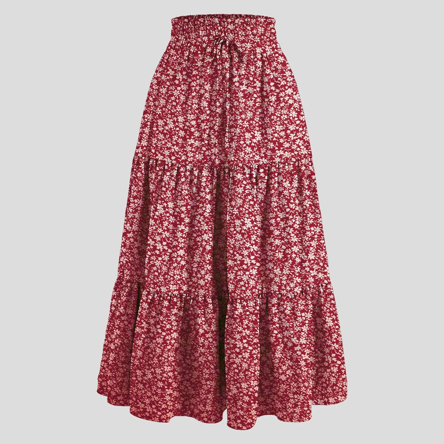 Women'S Boho Vintage Floral Print Maxi Skirt Elastic High Waist Pleated Flowy A Line Long Skirts