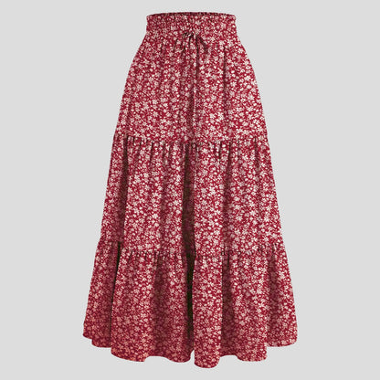 Women'S Boho Vintage Floral Print Maxi Skirt Elastic High Waist Pleated Flowy A Line Long Skirts