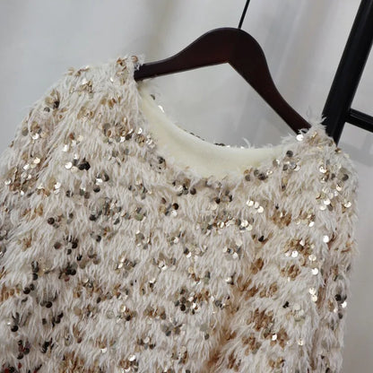 Heavy Sequined Pullover for Women Thick Warm Sweater
