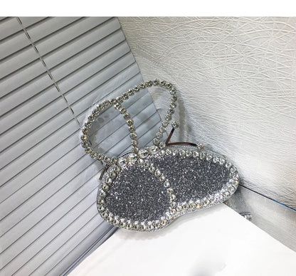 White Rhinestone Pink Butterfly Wedding Evening Clutches Party Prom Purse