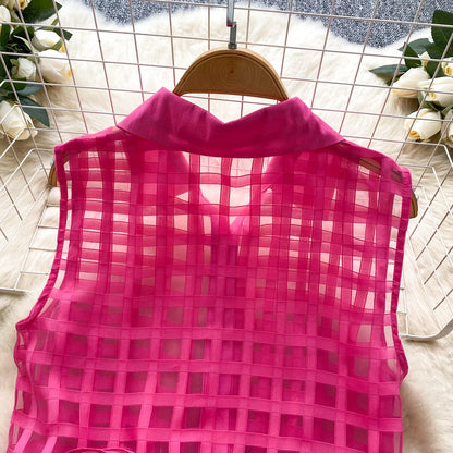 Vintage Bandage Lace Sleeveless Blouse Slim Elegant Korean Fashion Sexy Shirt