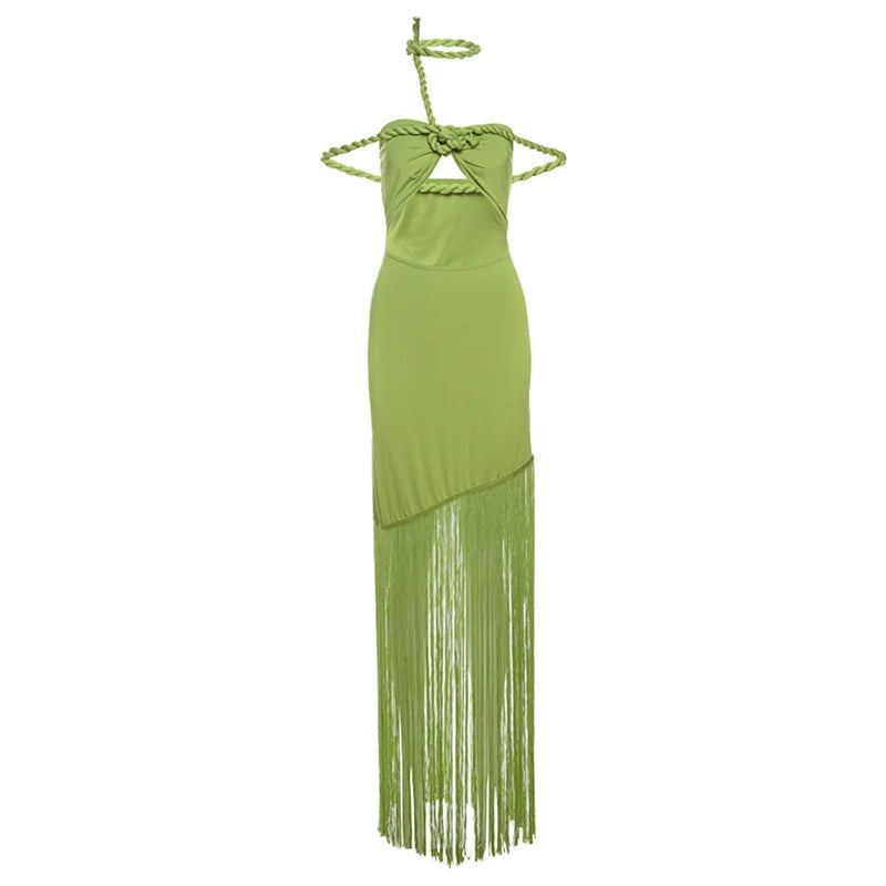 Strapless Tassel Maxi Dress For Women Twisted Design Off-shoulder Resort Party Maxi Dress