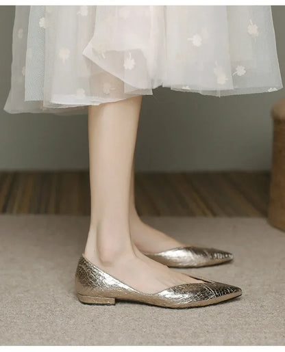 French Pointed Leather Shoe Simple Comfort Sheepskin Elegant Low Heel Shoes