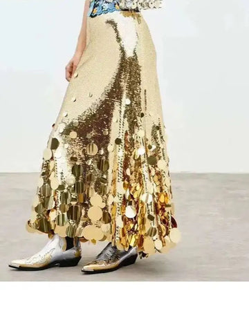 Solid Patchwork Sequins Chic Skirts For Women High Waist Zipper A Line Skirts