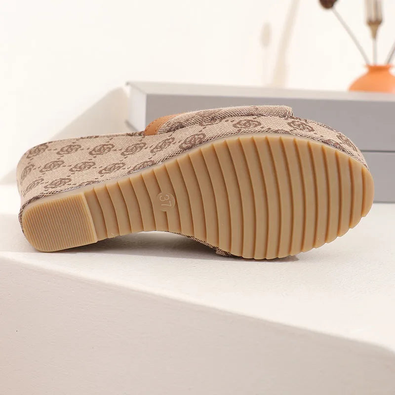 Design Wedge Heel Sandals Women Summer Chunky Platform Mule Wedge Slippers