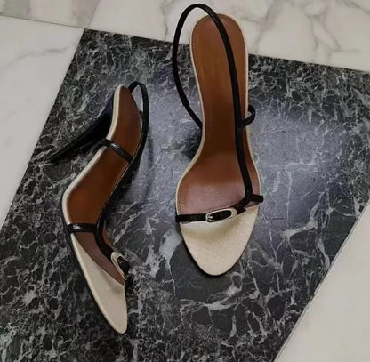 Buckle Open Toe Slip On Back Strap Heel Sandals Women Black White High Heels Wedding Prom Shoes