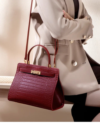 Genuine Leather Women's Bag, Red Mother's Shoulder Bag