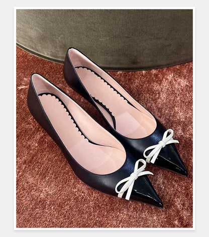 Butterfly Knot Color Blocked Shoes for Women Pointed Shallow Mouth Slim Heel High Heels