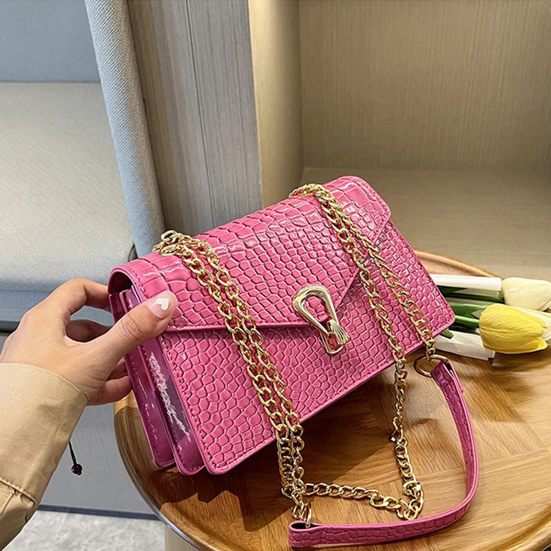 Crocodile Pattern Shoulder Bags For Women Chains Square Bag Crossbody Handbag