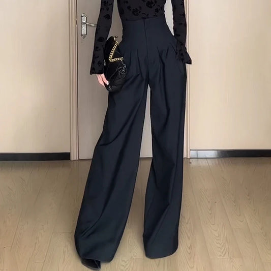 Women Ultra High Waist Wide Leg Pants Straight Thick Suit Pants Mop Pants