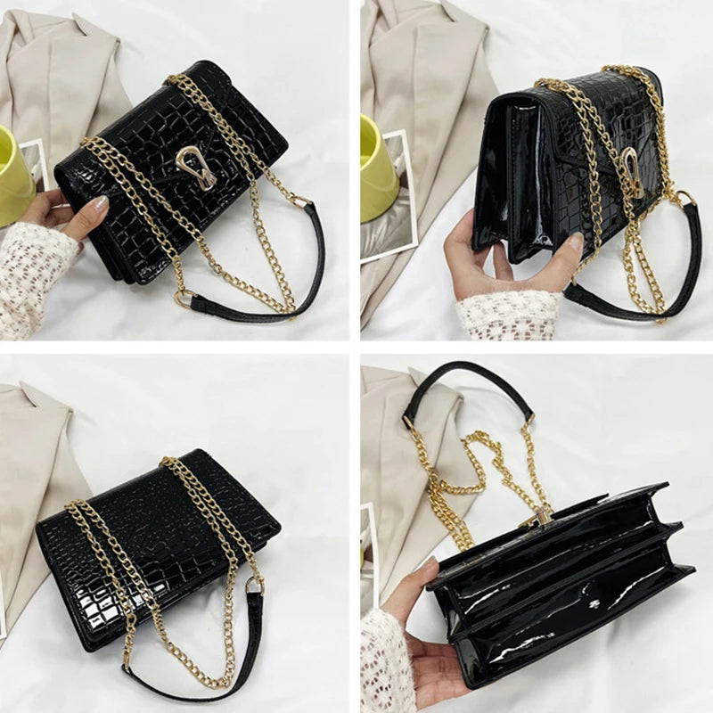 Crocodile Pattern Shoulder Bags For Women Chains Square Bag Crossbody Handbag