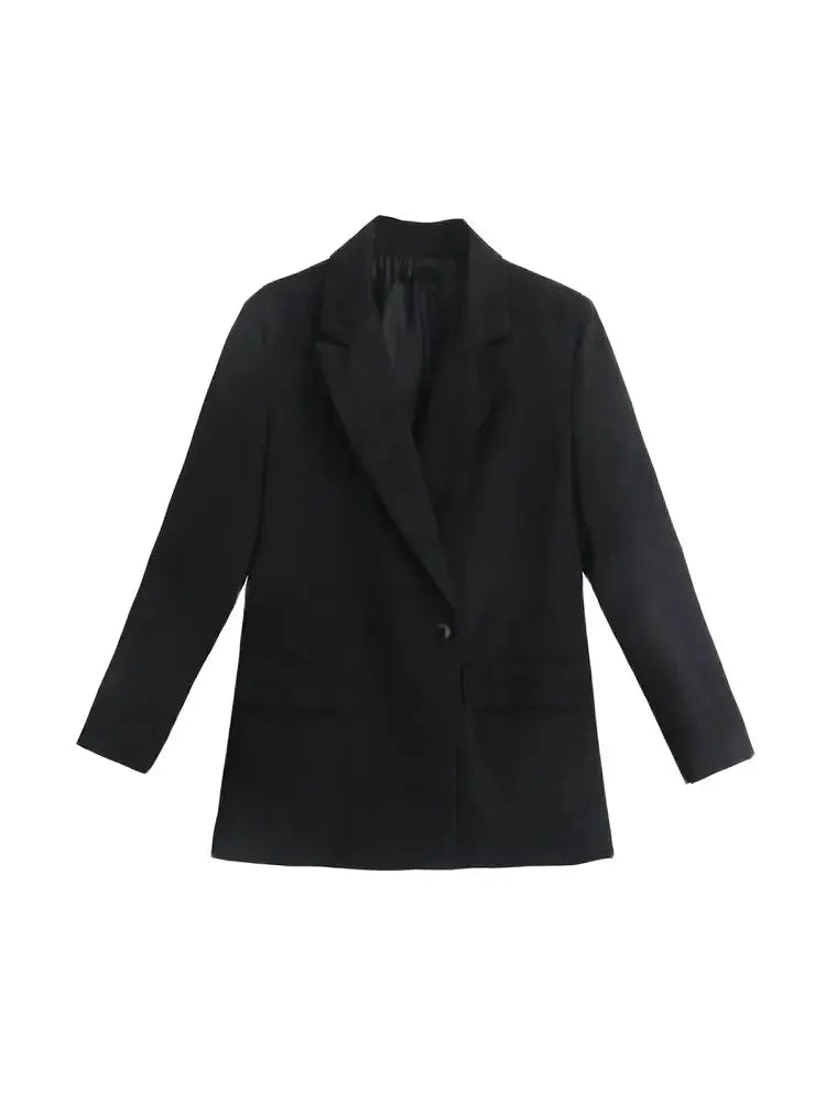 Women Double Breasted Loose Fitting Blazer Coat Vintage Long Sleeve Pockets Female Outerwear Blazer