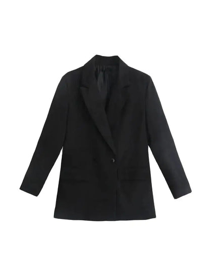 Women Double Breasted Loose Fitting Blazer Coat Vintage Long Sleeve Pockets Female Outerwear Blazer