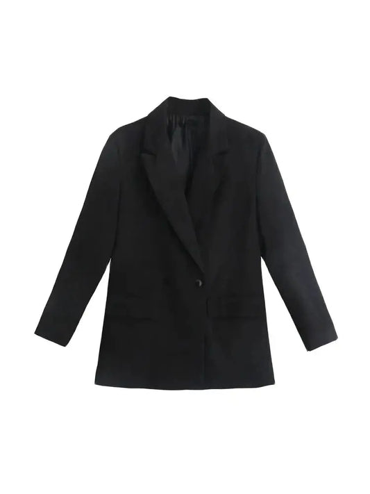 Women Double Breasted Loose Fitting Blazer Coat Vintage Long Sleeve Pockets Female Outerwear Blazer