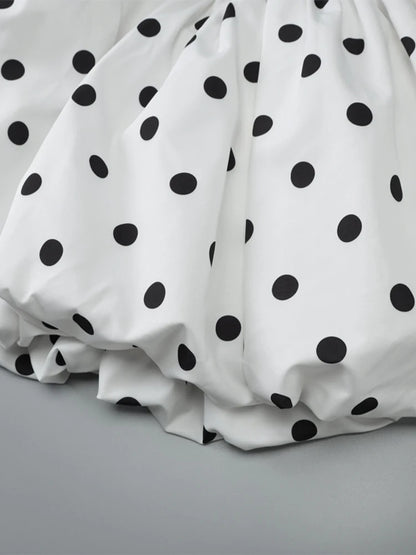 Polka Dot Halter Strapless Dress Women Elegant Sleeveless Backless Waist Cinching Ball Gown