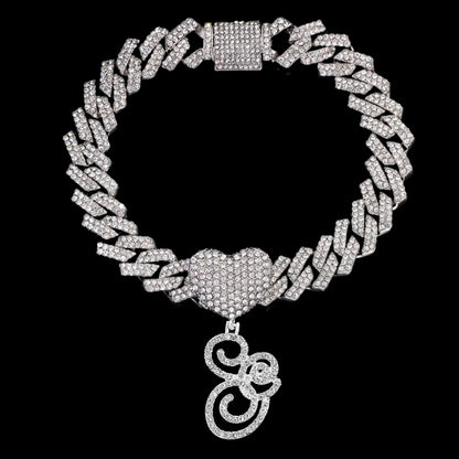A-Z Cursive Initial Letter Cuban Anklets Bracelet For Women 14mm Iced